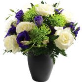 white roses with purple and limes